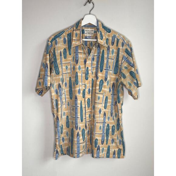 Dietrich Varez by Reyn Spooner Printed Button-Up Hawaiian Shirt Tan/Blue Men's L - Picture 1 of 7